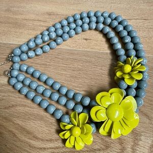 Vibrant Floral Statement Necklace | Yellow & Gray